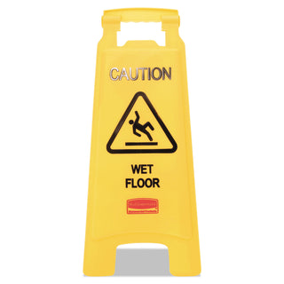 Rubbermaid® Commercial Caution Wet Floor Floor Sign, Plastic, 11 x 12 x 25, Bright Yellow (RCP611277YW)