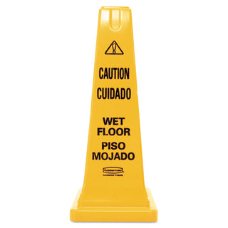 Rubbermaid® Commercial Multilingual Wet Floor Safety Cone, 10.55 x 10.5 x 25.63, Yellow (RCP627777YEL)