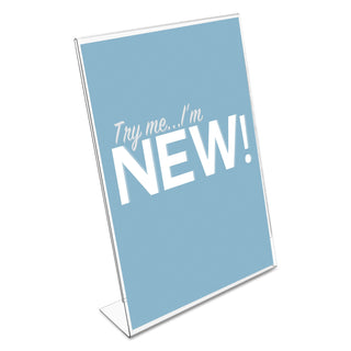 deflecto® Classic Image Slanted Sign Holder, Portrait, 8 1/2 x 11 Insert, Clear (DEF69701)
