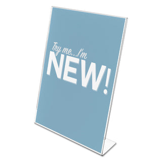 deflecto® Classic Image Slanted Sign Holder, Portrait, 8 1/2 x 11 Insert, Clear (DEF69701)