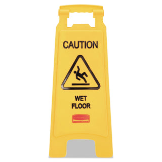 Rubbermaid® Commercial Caution Wet Floor Floor Sign, Plastic, 11 x 12 x 25, Bright Yellow (RCP611277YW)