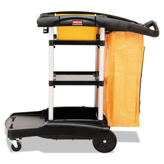 Rubbermaid® Commercial High Capacity Cleaning Cart, Plastic, 4 Shelves, 2 Bins, 21.75" x 49.75" x 38.38", Black (RCP9T72)