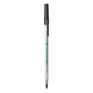 BIC® Ecolutions Round Stic Stick Ballpoint Pen, 1mm, Black Ink, Clear Barrel, 50/Pack (BICGSME509BK)