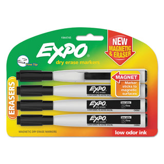 EXPO® Magnetic Dry Erase Marker, Fine Bullet Tip, Black, 4/Pack (SAN1944745)