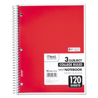 Mead® Spiral Notebook, 3 Subjects, Medium/College Rule, Assorted Color Covers, 11 x 8, 120 Sheets (MEA06710)