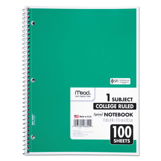 Mead® Spiral Notebook, 1 Subject, Medium/College Rule, Assorted Color Covers, 11 x 8, 100 Sheets (MEA06622)