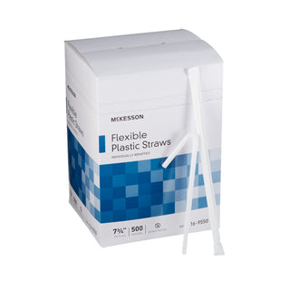McKesson Flexible Drinking Straw 7-3/4 Inch Length White Individually Wrapped (485517_BX)