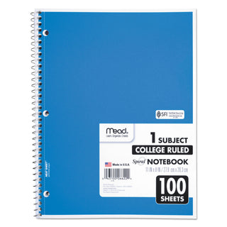 Mead® Spiral Notebook, 1 Subject, Medium/College Rule, Assorted Color Covers, 11 x 8, 100 Sheets (MEA06622)