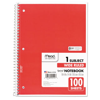 Mead® Spiral Notebook, 1 Subject, Wide/Legal Rule, Assorted Color Covers, 10.5 x 7.5, 100 Sheets (MEA05514)