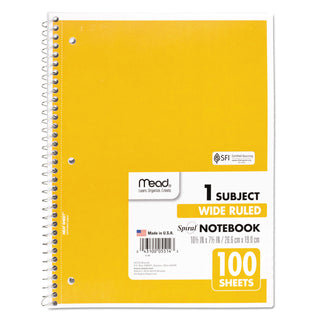 Mead® Spiral Notebook, 1 Subject, Wide/Legal Rule, Assorted Color Covers, 10.5 x 7.5, 100 Sheets (MEA05514)