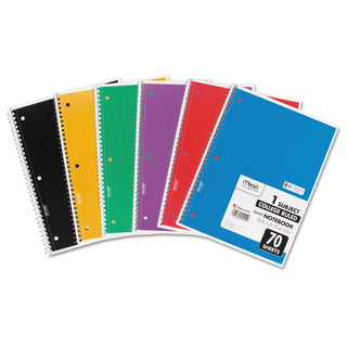 Mead® Spiral Notebook, 1 Subject, Medium/College Rule, Assorted Color Covers, 10.5 x 7.5, 70 Sheets (MEA05512)