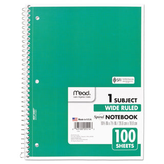 Mead® Spiral Notebook, 1 Subject, Wide/Legal Rule, Assorted Color Covers, 10.5 x 7.5, 100 Sheets (MEA05514)