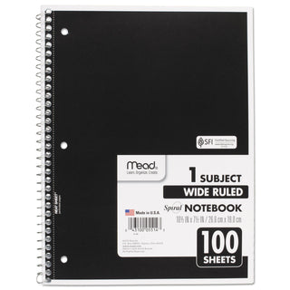 Mead® Spiral Notebook, 1 Subject, Wide/Legal Rule, Assorted Color Covers, 10.5 x 7.5, 100 Sheets (MEA05514)