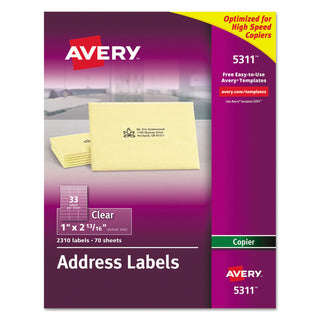 Avery® Copier Mailing Labels, Copiers, 1 x 2.81, Clear, 33/Sheet, 70 Sheets/Pack (AVE05311)