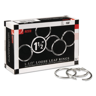 ACCO Metal Book Rings, 1 1/2" Diameter, 100 Rings/Box (ACC72204)