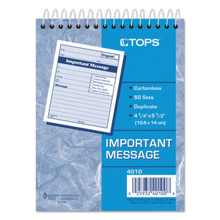 TOPS™ Telephone Message Book with Fax/Mobile Section, Two-Part Carbonless, 4.25 x 5.5, 1/Page, 50 Forms (TOP4010)