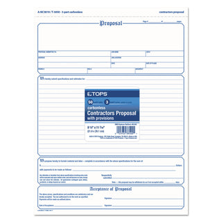 TOPS™ Proposal Form, Three-Part Carbonless, 8.5 x 11, 1/Page, 50 Forms (TOP3850)
