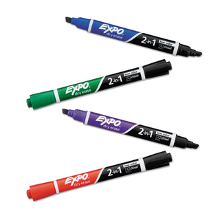 EXPO® 2-in-1 Dry Erase Markers, Broad/Fine Chisel Tip, Assorted Colors, 4/Pack (SAN1944655)