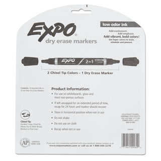 EXPO® 2-in-1 Dry Erase Markers, Broad/Fine Chisel Tip, Assorted Colors, 8/Pack (SAN1944658)