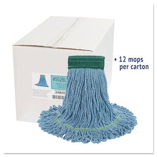 Boardwalk® Super Loop Wet Mop Head, Cotton/Synthetic Fiber, 5" Headband, Medium Size, Blue, 12/Carton (BWK502BLCT)