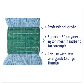 Boardwalk® Super Loop Wet Mop Head, Cotton/Synthetic Fiber, 5" Headband, Medium Size, Blue, 12/Carton (BWK502BLCT)