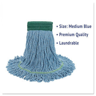 Boardwalk® Super Loop Wet Mop Head, Cotton/Synthetic Fiber, 5" Headband, Medium Size, Blue, 12/Carton (BWK502BLCT)