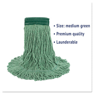 Boardwalk® Super Loop Wet Mop Head, Cotton/Synthetic Fiber, 5" Headband, Medium Size, Green, 12/Carton (BWK502GNCT)