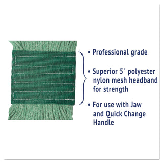 Boardwalk® Super Loop Wet Mop Head, Cotton/Synthetic Fiber, 5" Headband, Medium Size, Green, 12/Carton (BWK502GNCT)