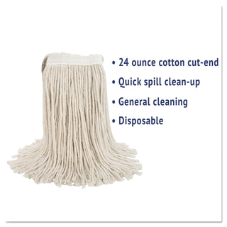 Boardwalk® Premium Cut-End Wet Mop Heads, Cotton, 24oz, White, 12/Carton (UNS224CCT)