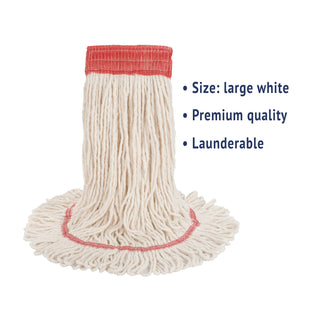 Boardwalk® Super Loop Wet Mop Head, Cotton/Synthetic Fiber, 5" Headband, Large Size, White, 12/Carton (UNS503WH-CS)