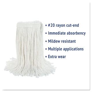 Boardwalk® Cut-End Wet Mop Head, Rayon, No. 20, White (BWK2020REA)