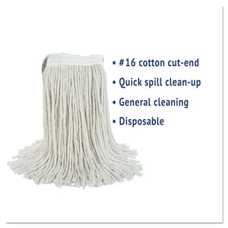 Boardwalk® Cut-End Wet Mop Head, Cotton, #16, White, 12/Carton (UNS2016C)