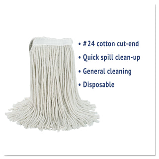 Boardwalk® Cut-End Wet Mop Head, Cotton, No. 24, White (UNS2024C-EA)