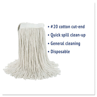 Boardwalk® Cut-End Wet Mop Head, Cotton, White, #20, 12/Carton (UNS2020C-CS)