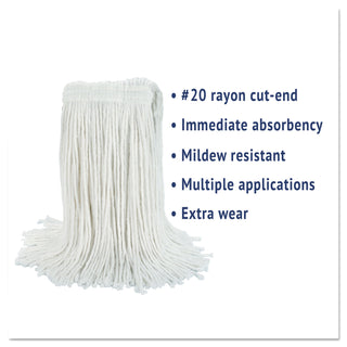 Boardwalk® Cut-End Wet Mop Head, Rayon, No. 20, White, 12/Carton (UNS2020R-CS)