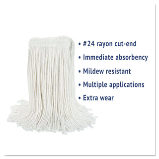 Boardwalk® Cut-End Wet Mop Head, Rayon, No. 24, White (BWK2024REA)