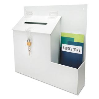 deflecto® Suggestion Box Literature Holder w/Locking Top, 13 3/4 x 3 5/8 x 13, White (DEF79803)