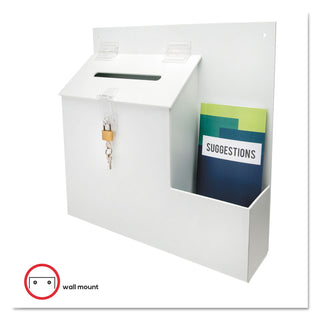 deflecto® Suggestion Box Literature Holder w/Locking Top, 13 3/4 x 3 5/8 x 13, White (DEF79803)