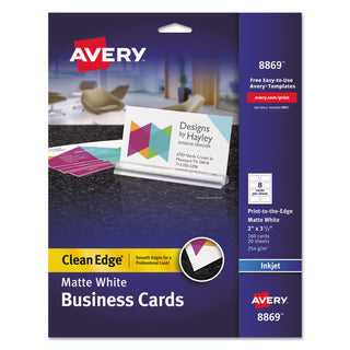 Avery® Print-to-the-Edge True Print Business Cards, Inkjet, 2x3 1/2, Wht, 160/Pk (AVE8869)