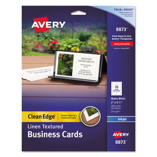 Avery® Linen Texture True Print Business Cards, Inkjet, 2 x 3 1/2, Linen White, 200/Pk (AVE08873)