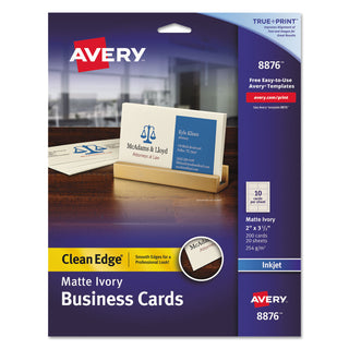 Avery® True Print Clean Edge Business Cards, Inkjet, 2 x 3 1/2, Ivory, 200/Pack (AVE8876)