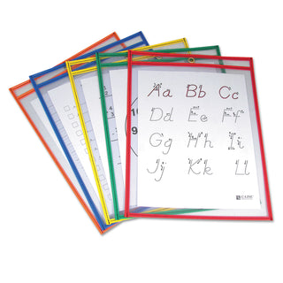 C-Line® Reusable Dry Erase Pockets, 9 x 12, Assorted Primary Colors, 5/Pack (CLI40630)