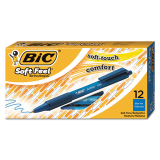 BIC® Soft Feel Retractable Ballpoint Pen, Medium 1mm, Blue Ink/Barrel, Dozen (BICSCSM11BE)