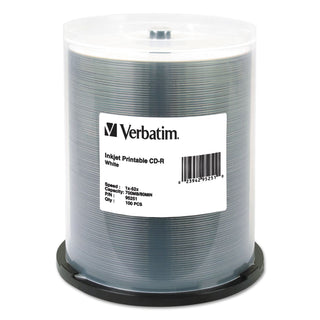 Verbatim® CD-R, 700MB, 52X, White Inkjet Printable, 100/PK Spindle (VER95251)