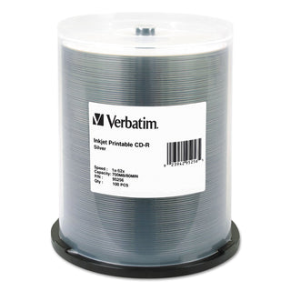 Verbatim® CD-R, 700MB, 52X, Silver Inkjet Printable, 100/PK Spindle (VER95256)
