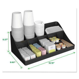 Mind Reader 11-Compartment Coffee Condiment Organizer, 18 1/4 x 6 5/8 x 9 7/8, Black (EMSCOMORGBLK)