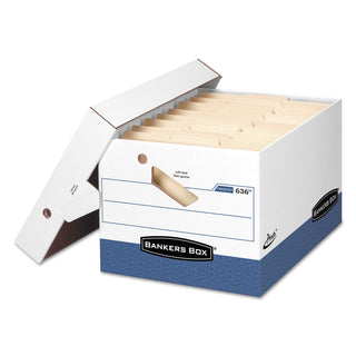 Bankers Box® PRESTO Ergonomic Design Storage Boxes, Letter/Legal Files, 12.88" x 16.5" x 10.38", White/Blue, 12/Carton (FEL0063601)