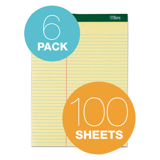 TOPS™ Double Docket Ruled Pads, Pitman Rule Variation (Offset Dividing Line - 3" Left), 100 Canary 8.5 x 11.75 Sheets, 6/Pack (TOP63396)