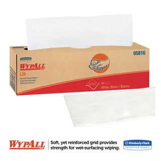 WypAll® L30 Towels, POP-UP Box, 9.8 x 16.4, White, 120/Box, 6 Boxes/Carton (05816KIM)