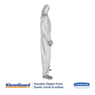 KleenGuard™ A35 Liquid and Particle Protection Coveralls, Zipper Front, Hooded, Elastic Wrists and Ankles, 2X-Large, White, 25/Carton (KCC38941)